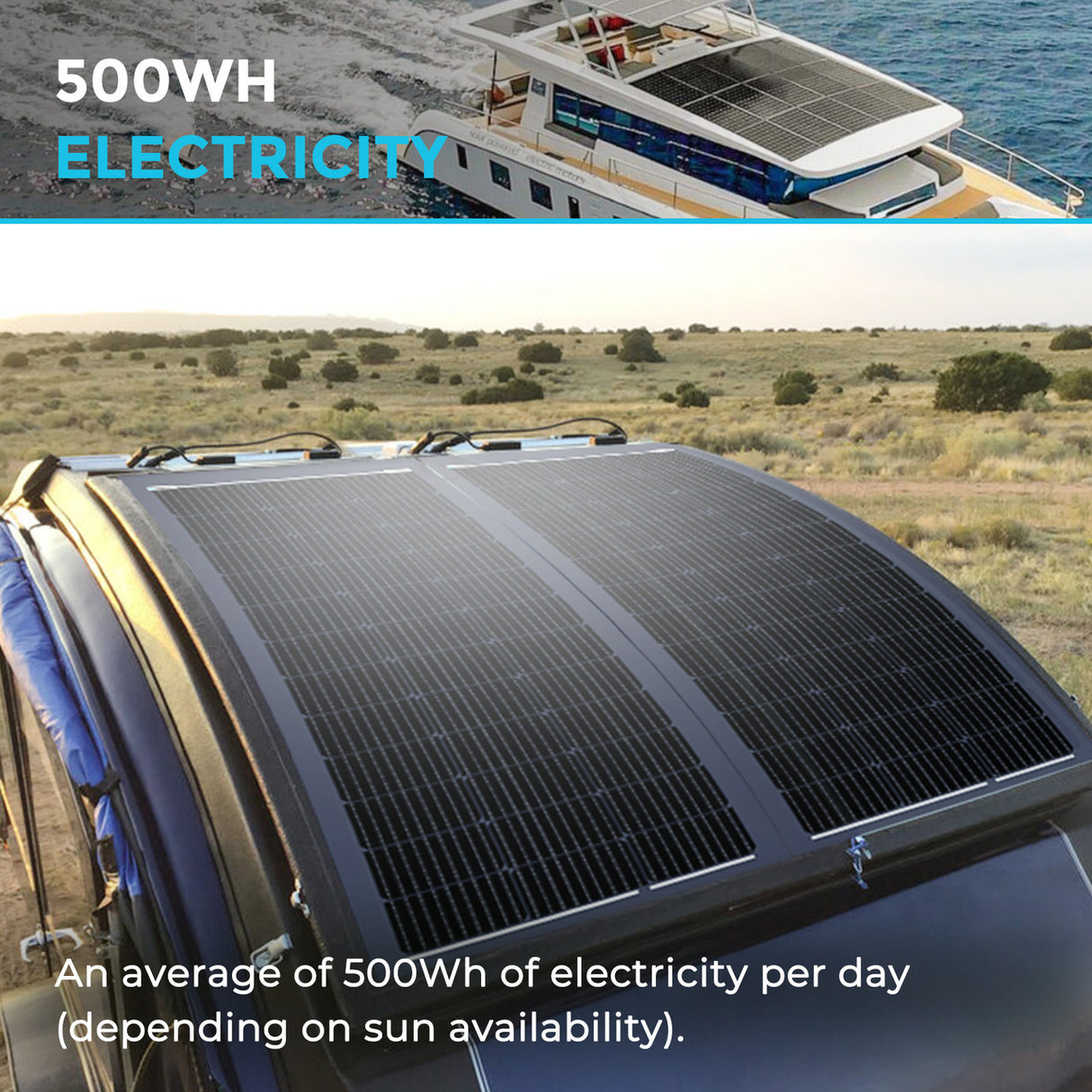 Lightweight 100w solar panels installed on a camper van roof