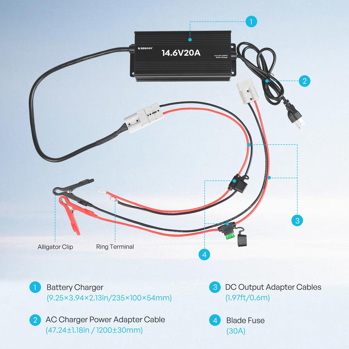 12V 20A/24V 10A AC-to-DC LFP Portable Battery Charger