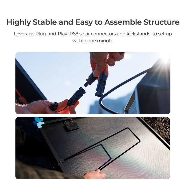 High efficiency black solar panels with aluminum kickstands for easy setup