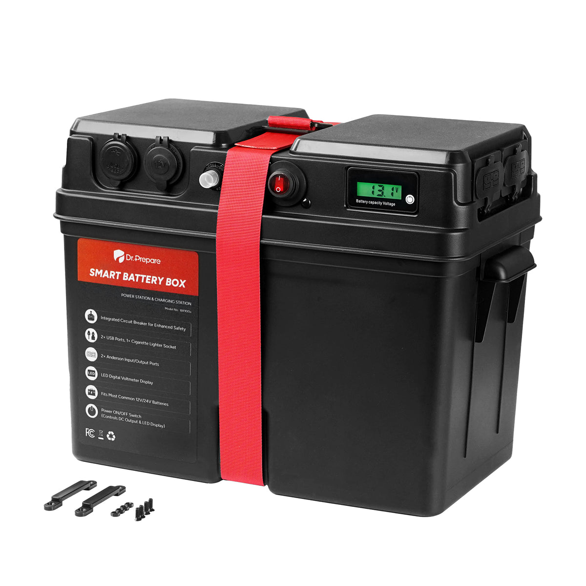 Dr.Prepare Smart Battery Box with USB, 12V/24V Cigarette Lighter, and Anderson Ports