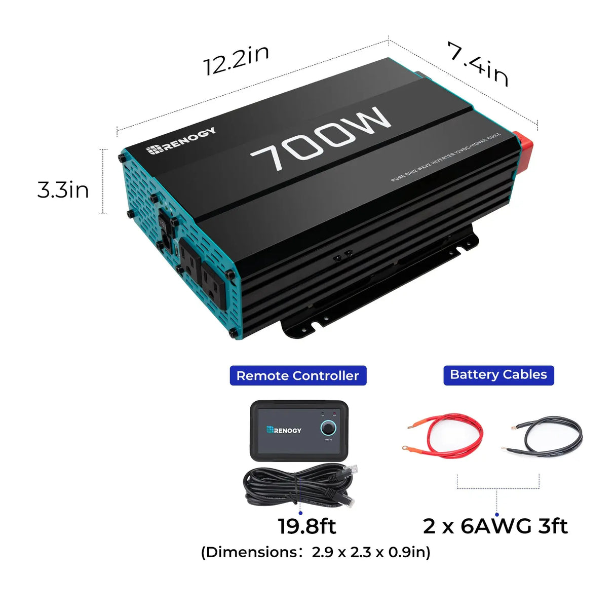 700W 12V Pure Sine Wave Inverter Renogy