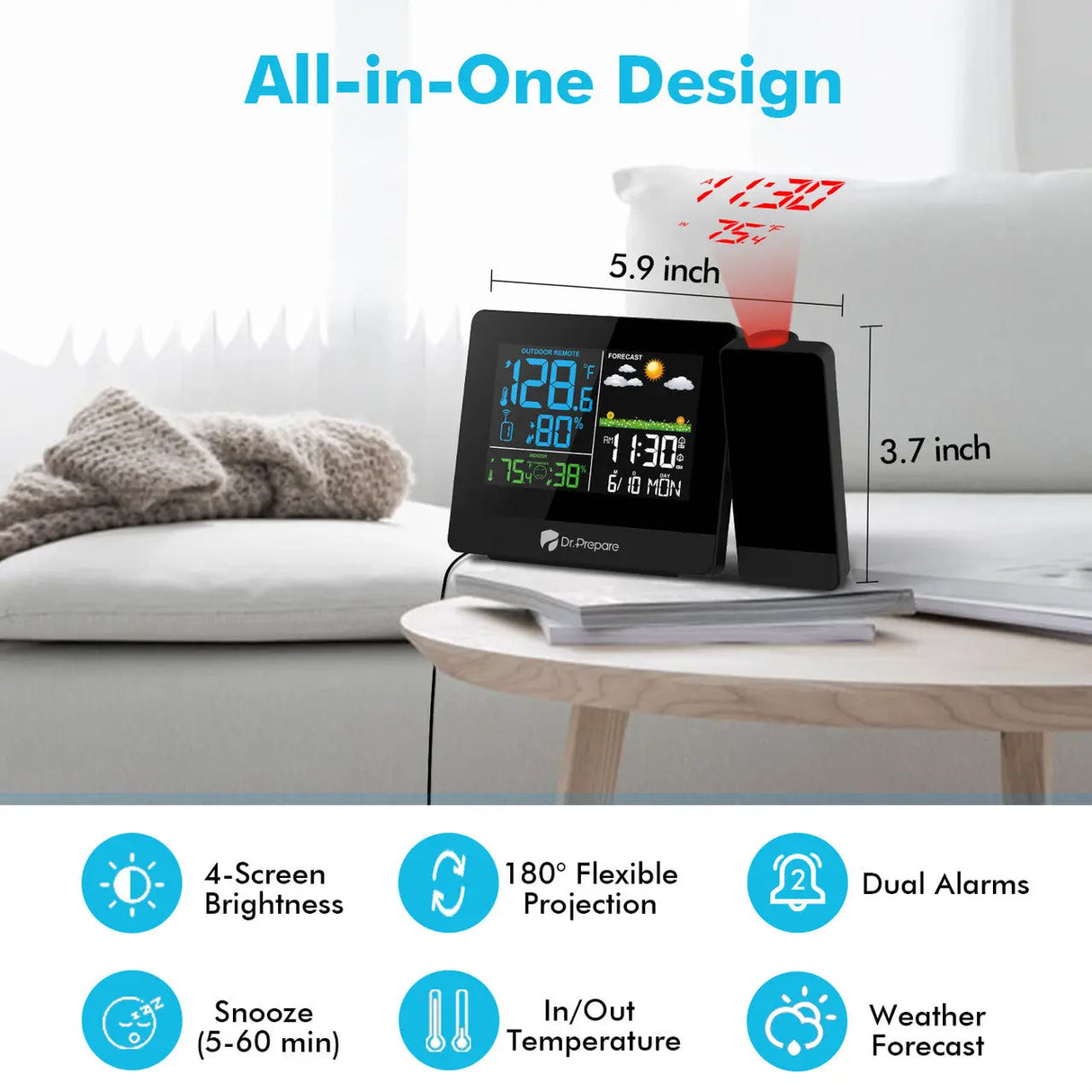Dr. Prepare Projection Alarm Clock 003 DPWS-OUT003-US Renogy