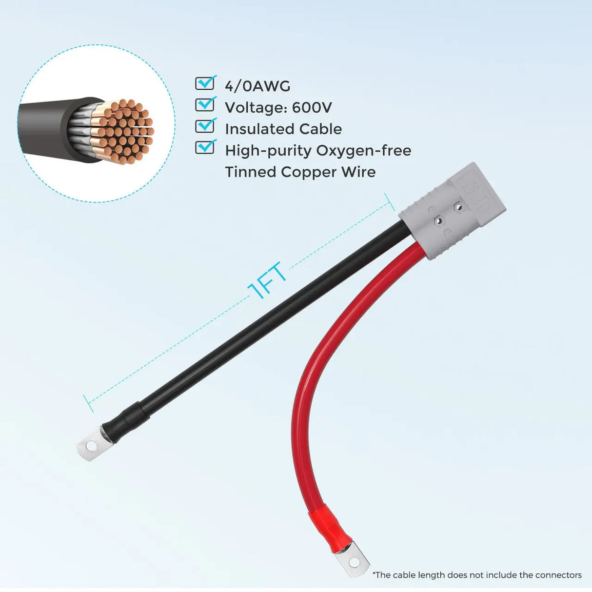 Renogy 1FT 4/0AWG Anderson Adapter Cable(Anderson SB350 - 3/8 in Lugs) Renogy