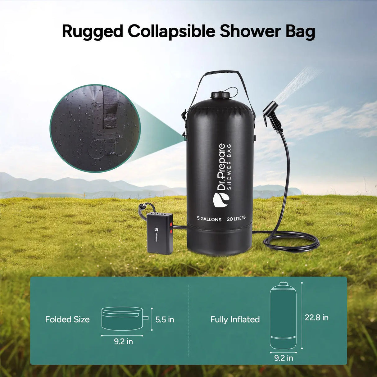 Dr.Prepare 15L/20L Camping Shower Bag (4 Gallons/5 Gallons) Renogy