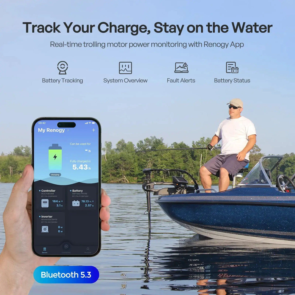 Core - 12V 100Ah Trolling Motor Lithium Iron Phosphate Battery with Bluetooth Renogy