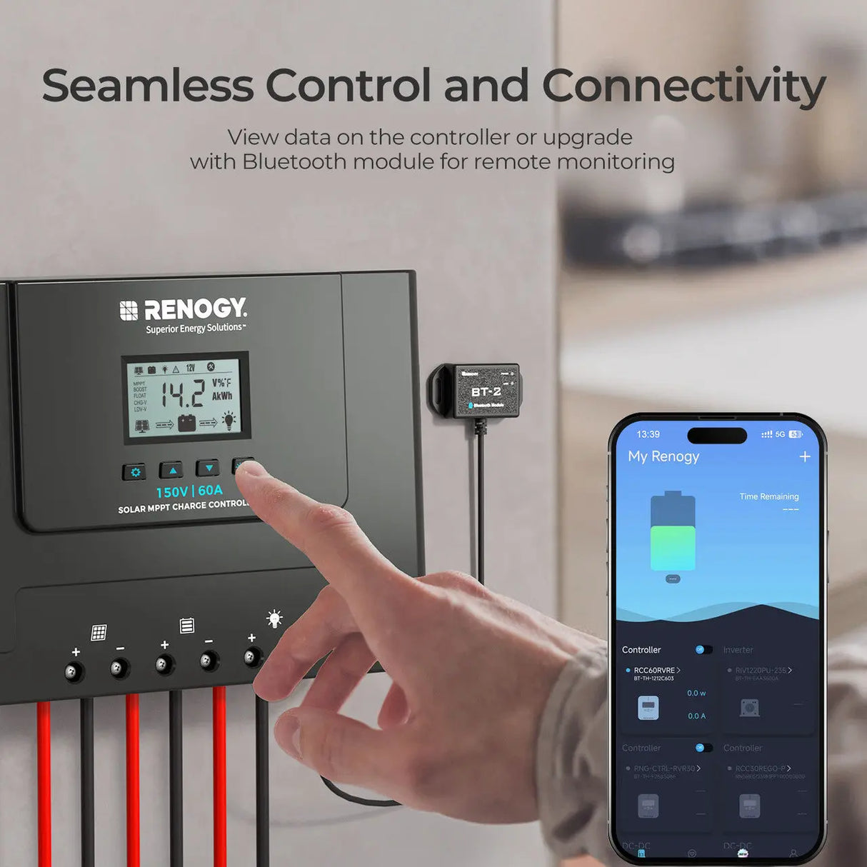 Rover Lite 12V/ 24V/ 36V/ 48V 60A MPPT Solar Charge Controller Renogy_Seamless Control and Connectivity