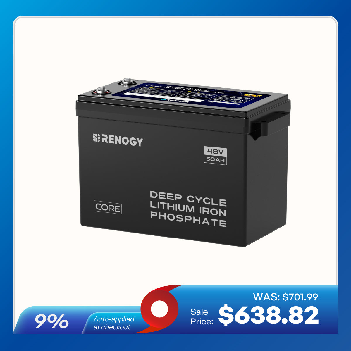 48V 50Ah Smart Lithium Iron Phosphate Battery w/Self-heating | Core Series