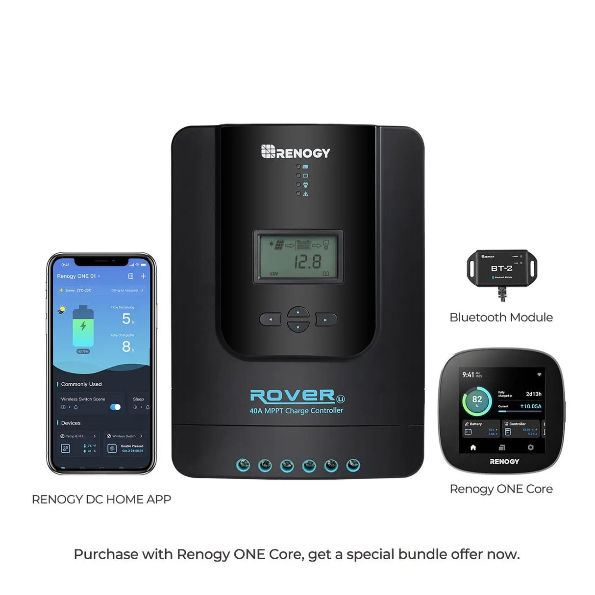 Rover Li 30/40/60/100 Amp MPPT Solar Charge Controller with Renogy ONE Core Renogy