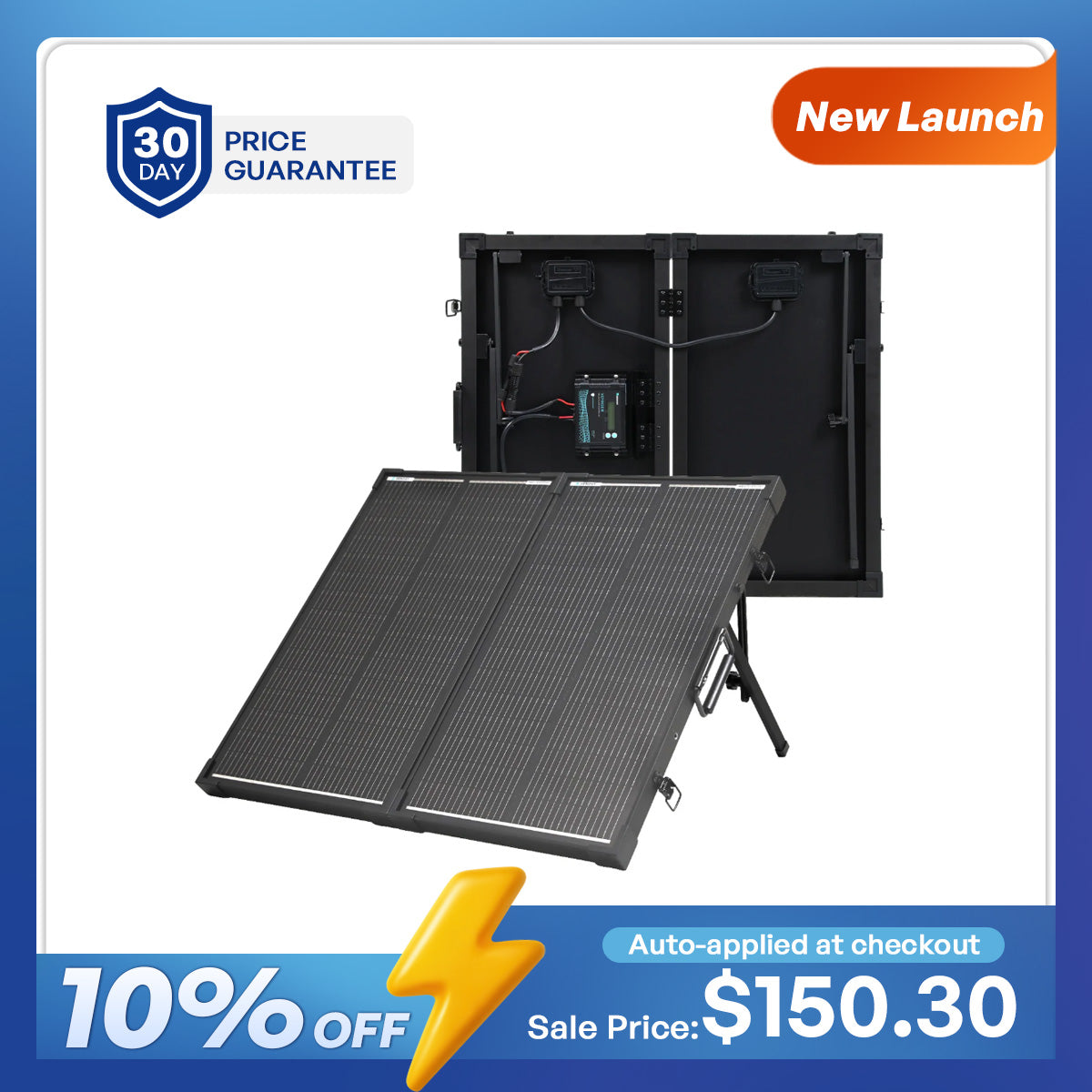 200W 12V N-Type Portable Solar Panel Suitcase Kit with 20A PWM Controller