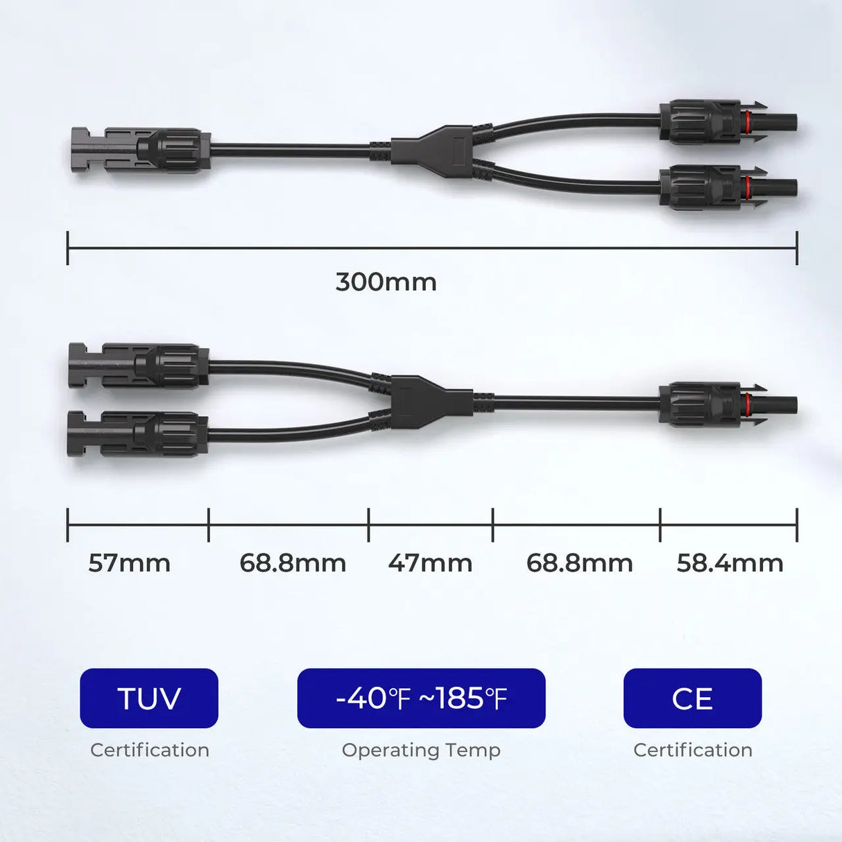 Solar Connectors Y Branch Parallel Adapter Cable MMF+FFM Pair Renogy