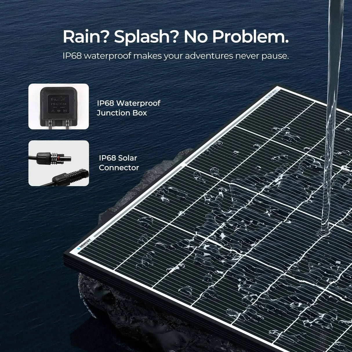 320W solar panel built to withstand rain and splashes with IP68 protection