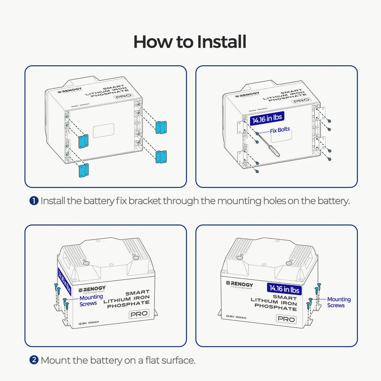 Renogy Mounting Brackets for 12V 100Ah Pro LiFePO4 Batteries (Set of 4) Renogy