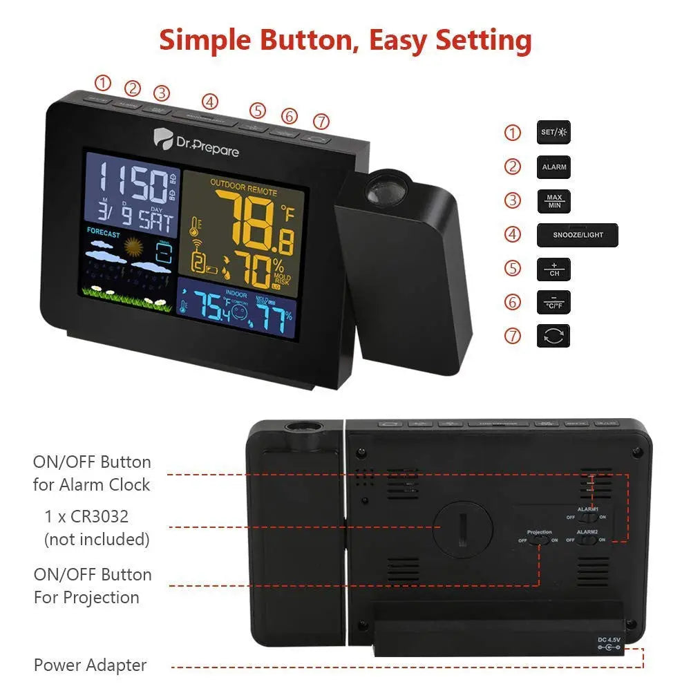 Dr. Prepare Projection Alarm Clock 002 DPWS-OUT-002-US Renogy