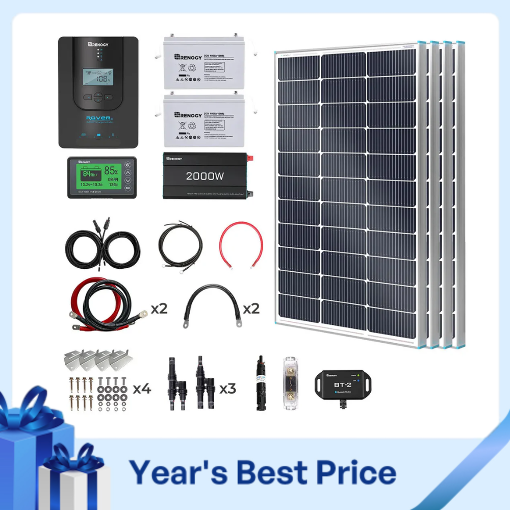 Complete RV Solar Kit 400W 12V | Optional 2.4kWh Deep-Cycle AGM / LiFePO4 Batteries