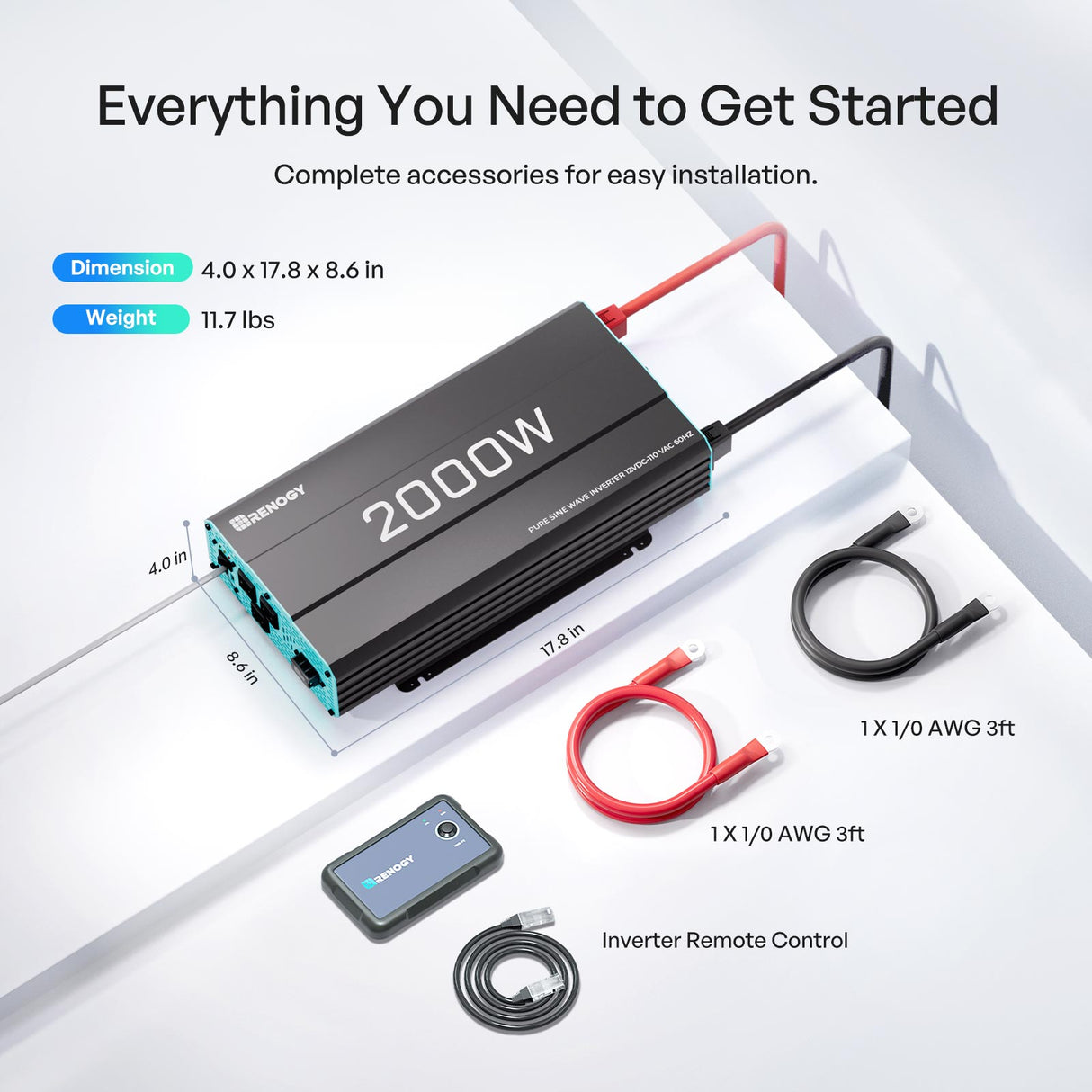Renogy 2000W 12V Pure Sine Wave Inverter