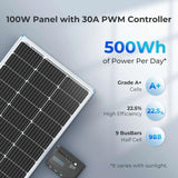 100W 12V Monocrystalline Solar Starter Kit w/Wanderer 30A Charge Controller