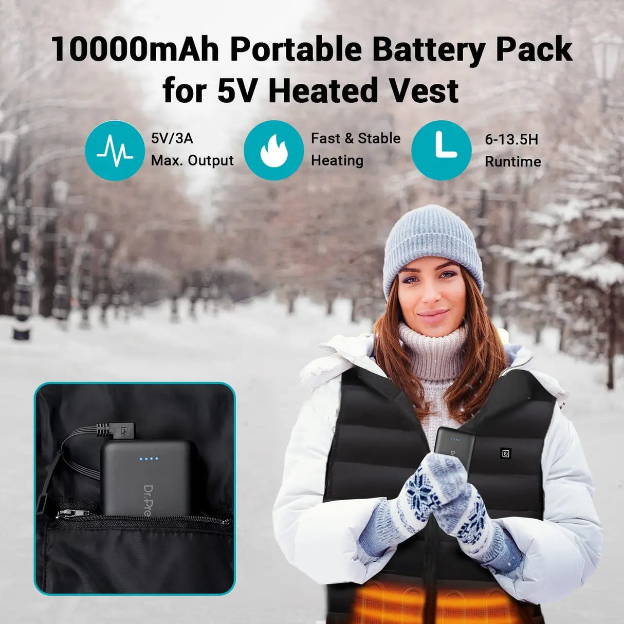 Dr. Prepare Portable Charger 10000mAh for Heated Vest/Jacket Renogy
