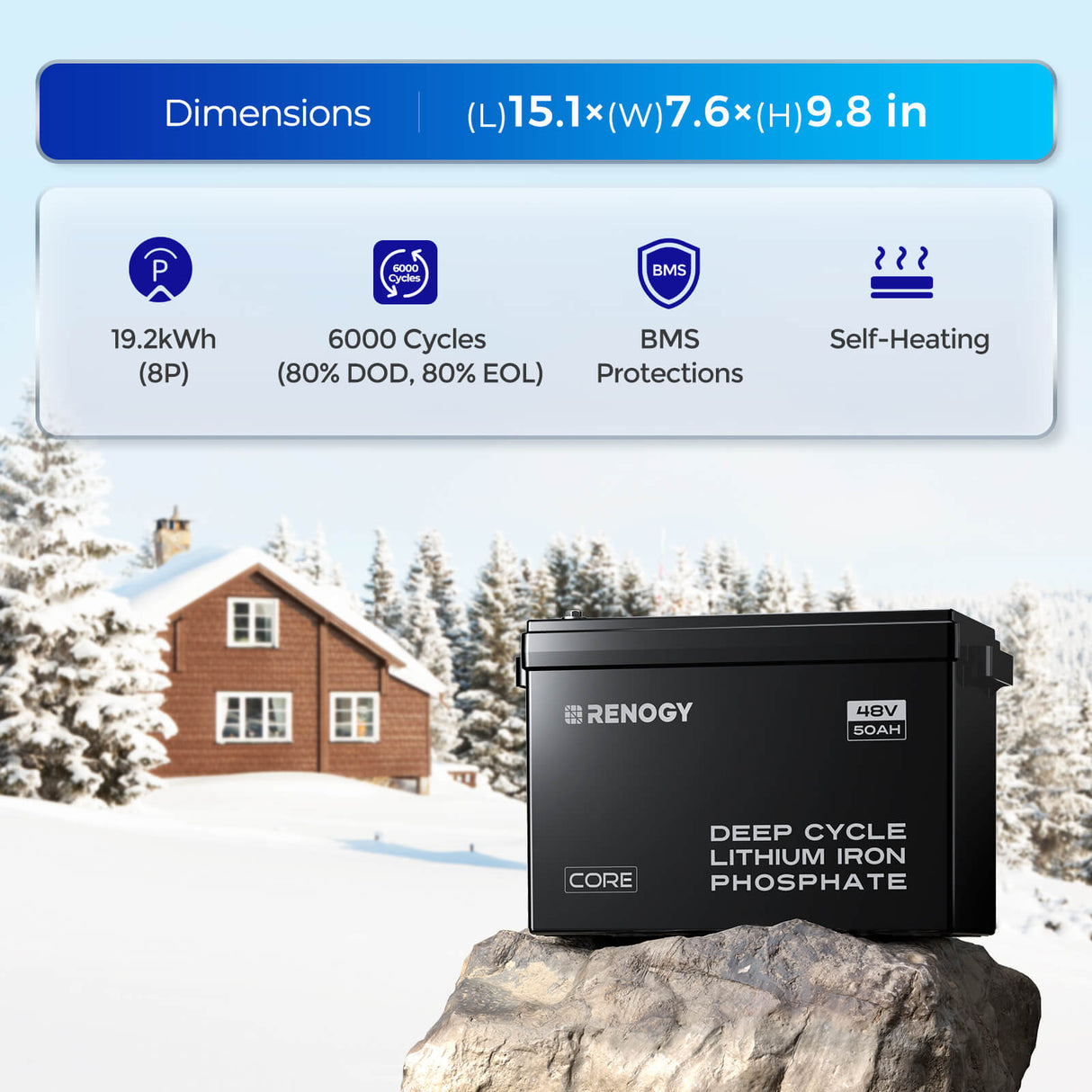 48V Lithium Backup Power System – 50Ah Self-Heating LiFePO4 Battery & 3500W Solar Inverter Charger