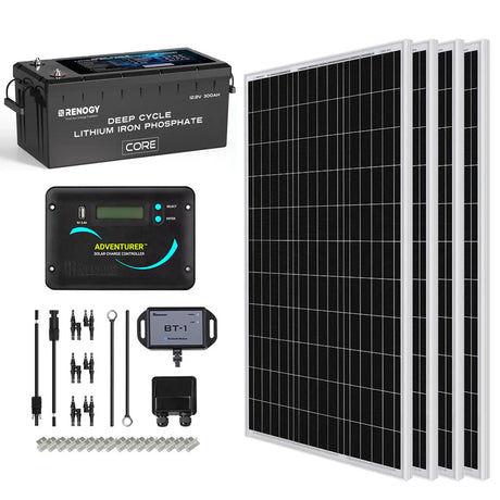 Custom 3KWh Solar Solution W/ 400W 12V Solar RV Kit & 12V 300Ah Core Series Lithium Battery
