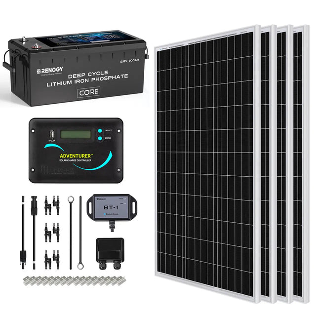 Custom 3KWh Solar Solution W/ 400W 12V Solar RV Kit & 12V 300Ah Core Series Lithium Battery