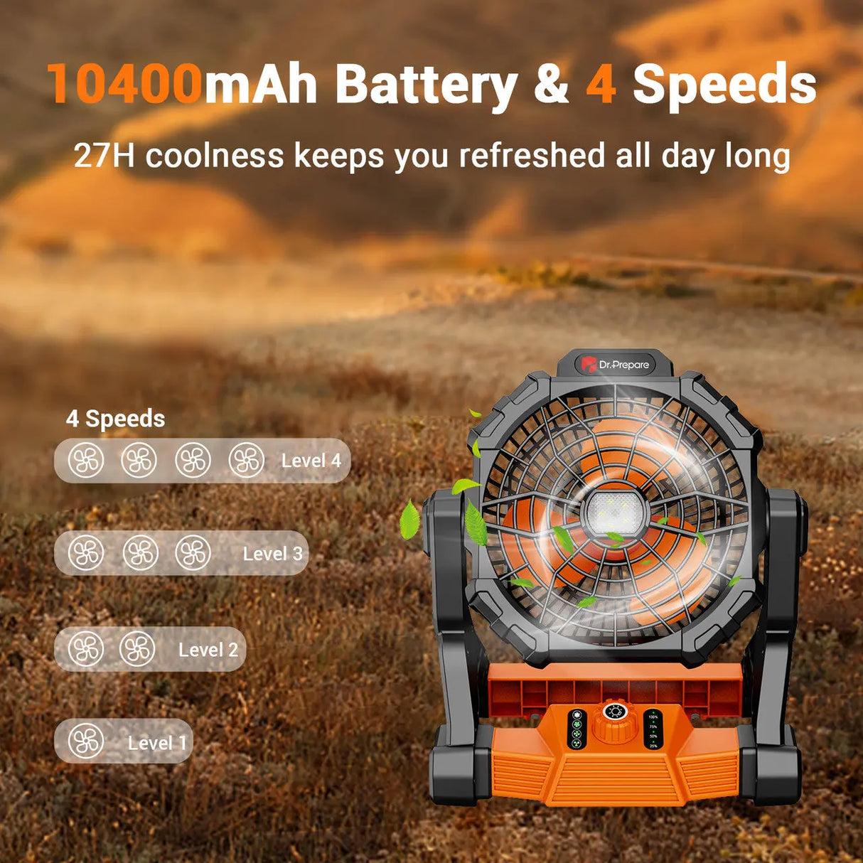 Dr.Prepare X25 Portable Camping Fan with LED Light Renogy