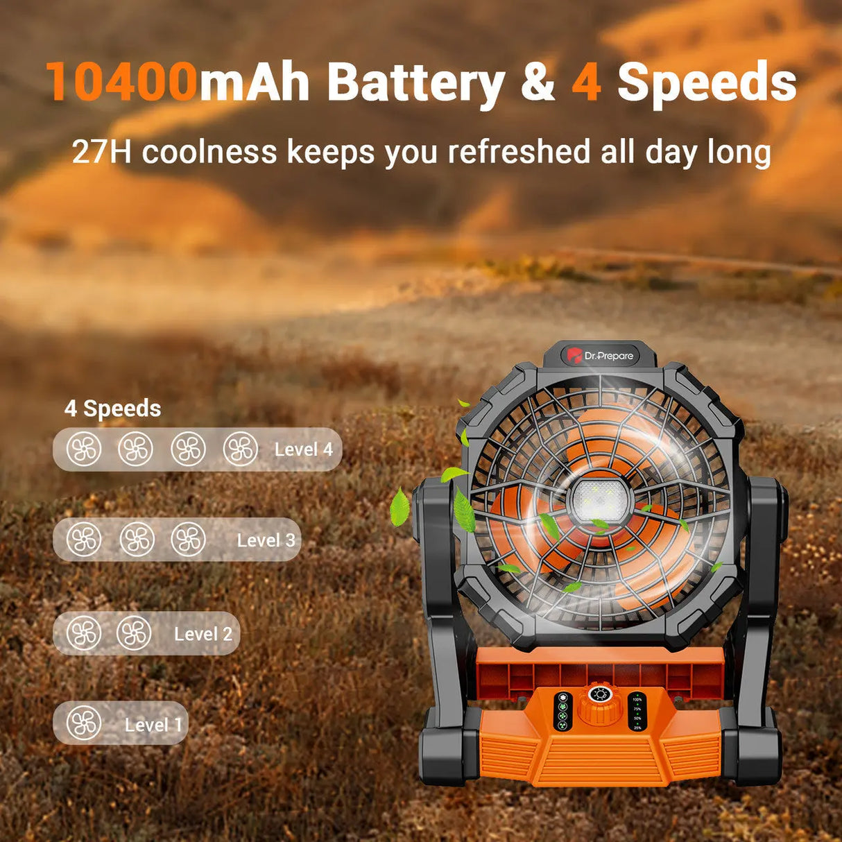 Dr.Prepare X35 Portable Camping Fan with LED Light Renogy