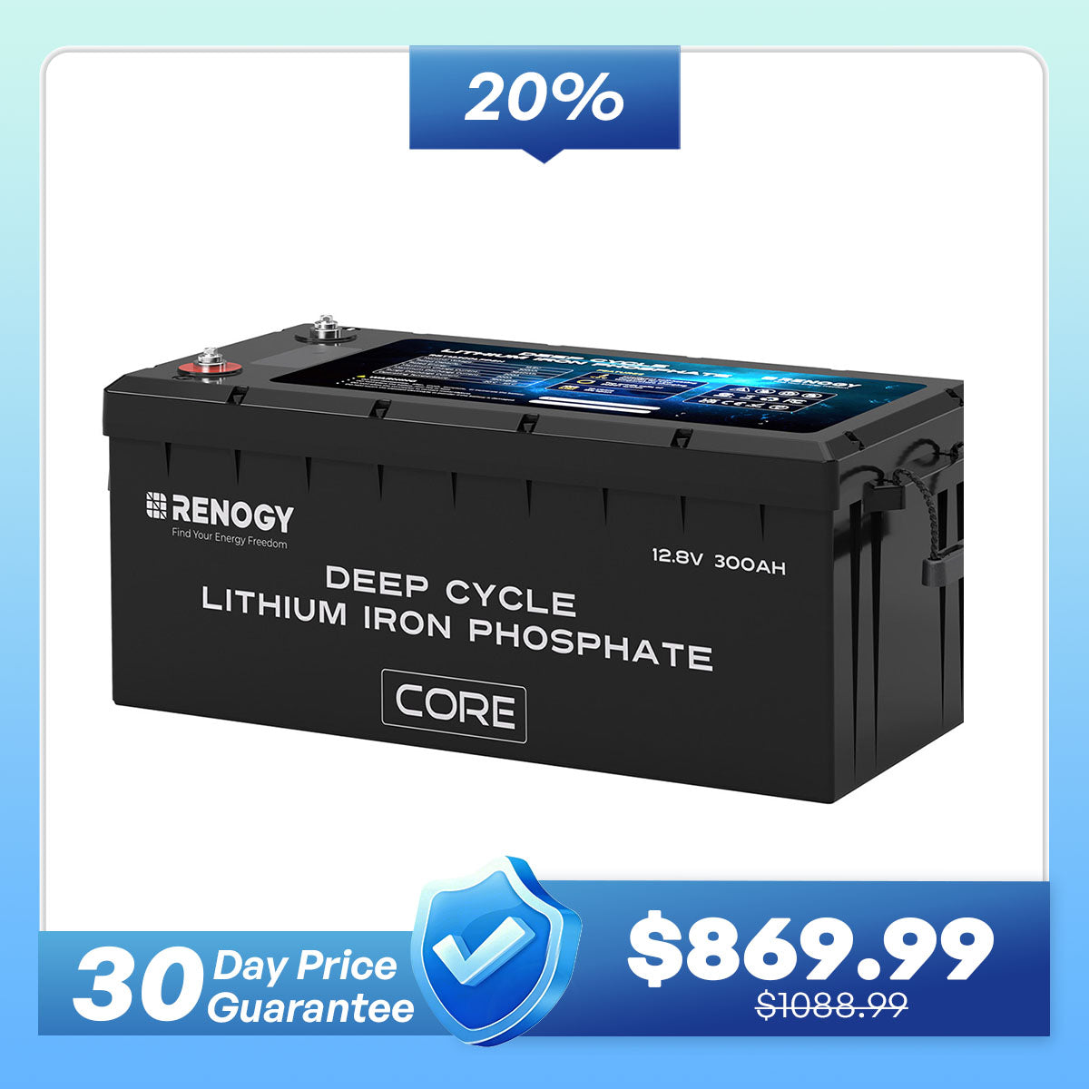 12V 300Ah Deep Cycle Lithium Iron Phosphate Battery w/Self-Heating | Core Series