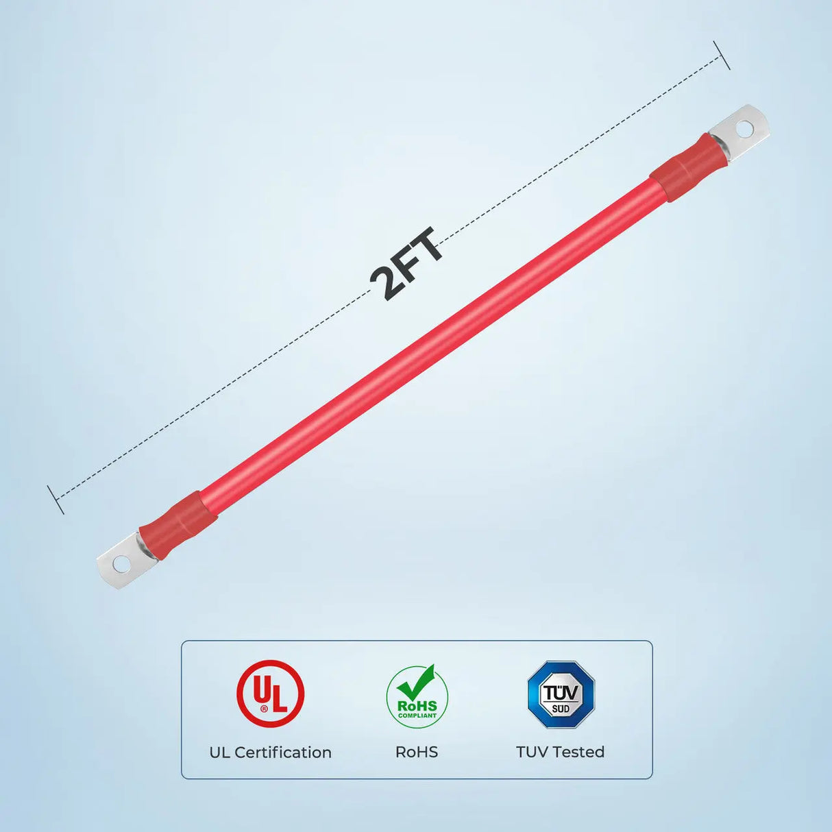 2ft ANL Fuse Cable with Double Ring Terminals for 3/8 in Lugs Renogy