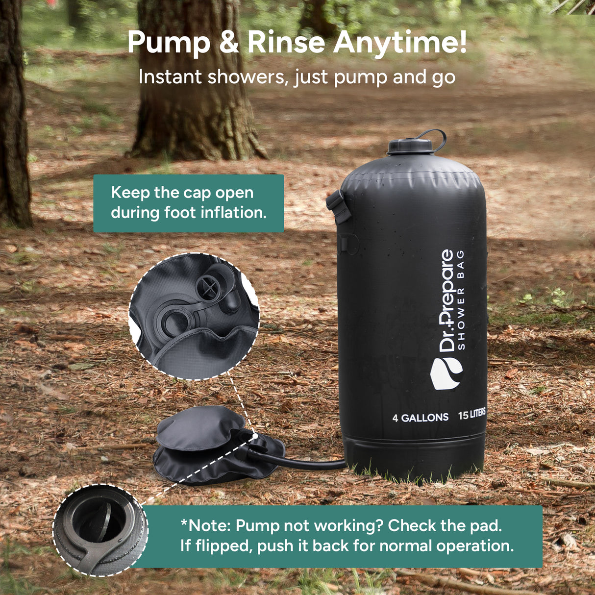 Dr.Prepare 15L Portable Camping Shower Kit with Foot Pump