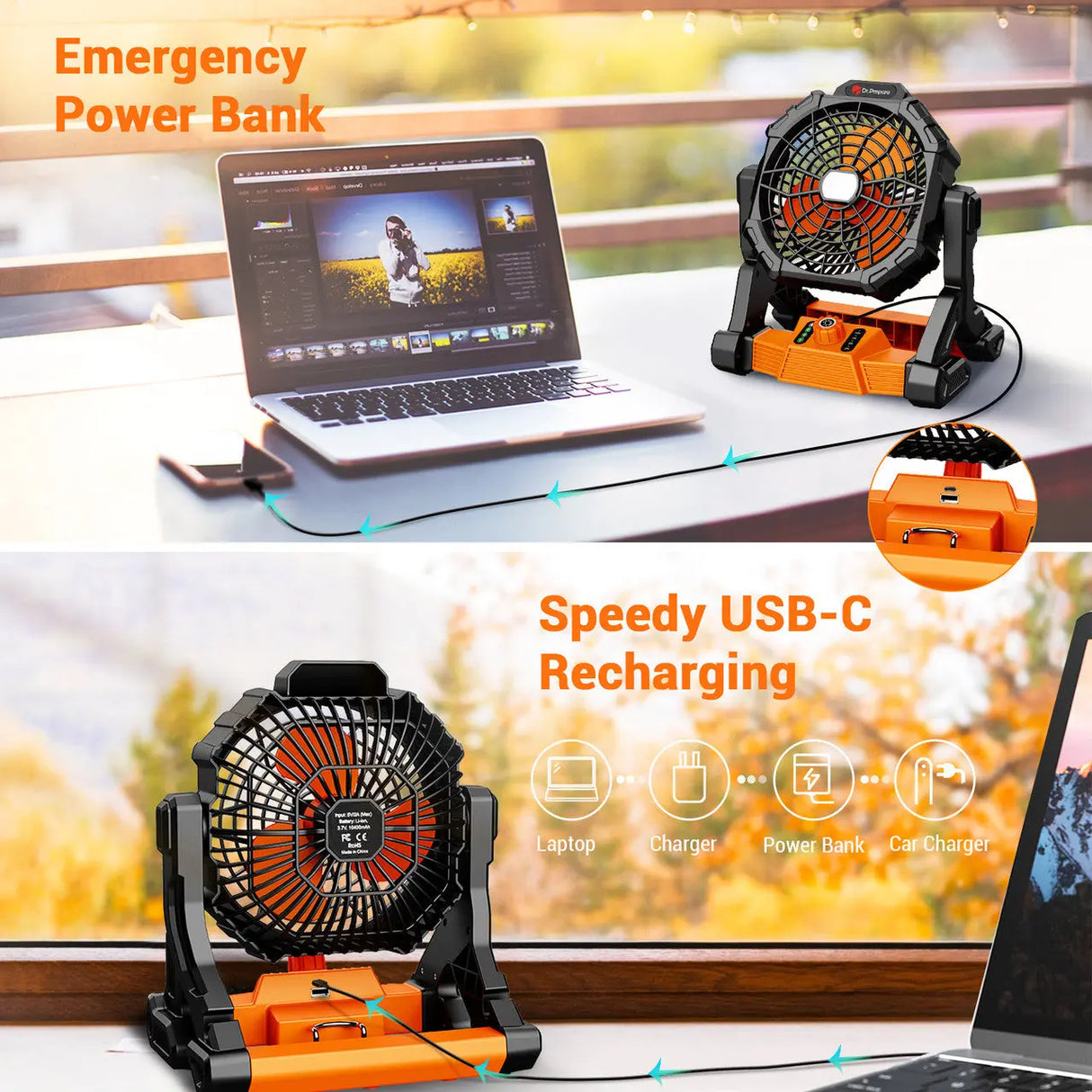Dr.Prepare X35 Portable Camping Fan with LED Light Renogy