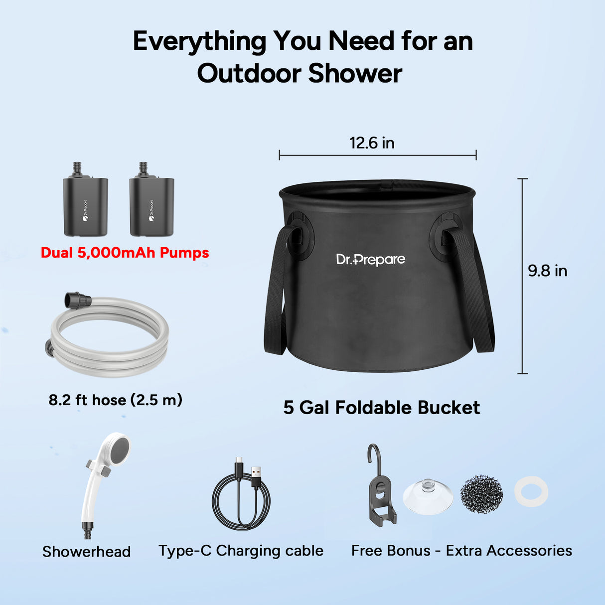 Dr.Prepare Dual Portable Shower Pump Kit (2×5000mAh)