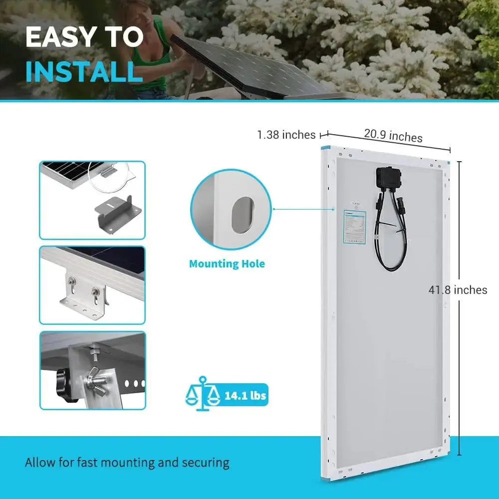 Refurbished 100 Watt 12 Volt Solar Bundle Kit 30A Controller Renogy