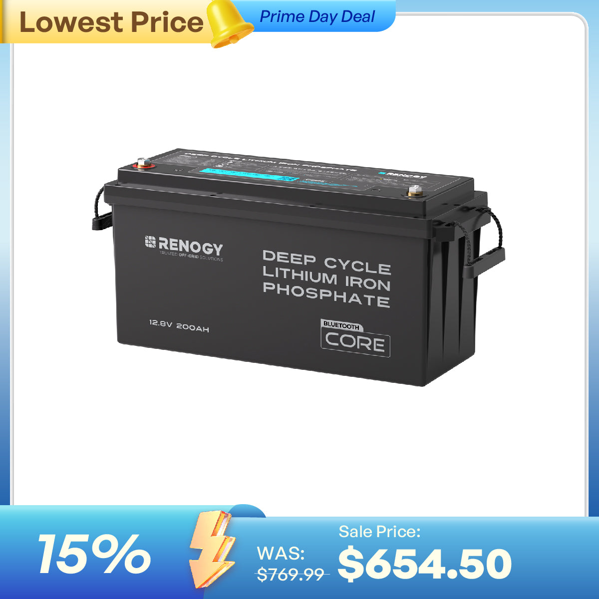 Pre-order 12V 200Ah Lithium Iron Phosphate Battery w/ Bluetooth