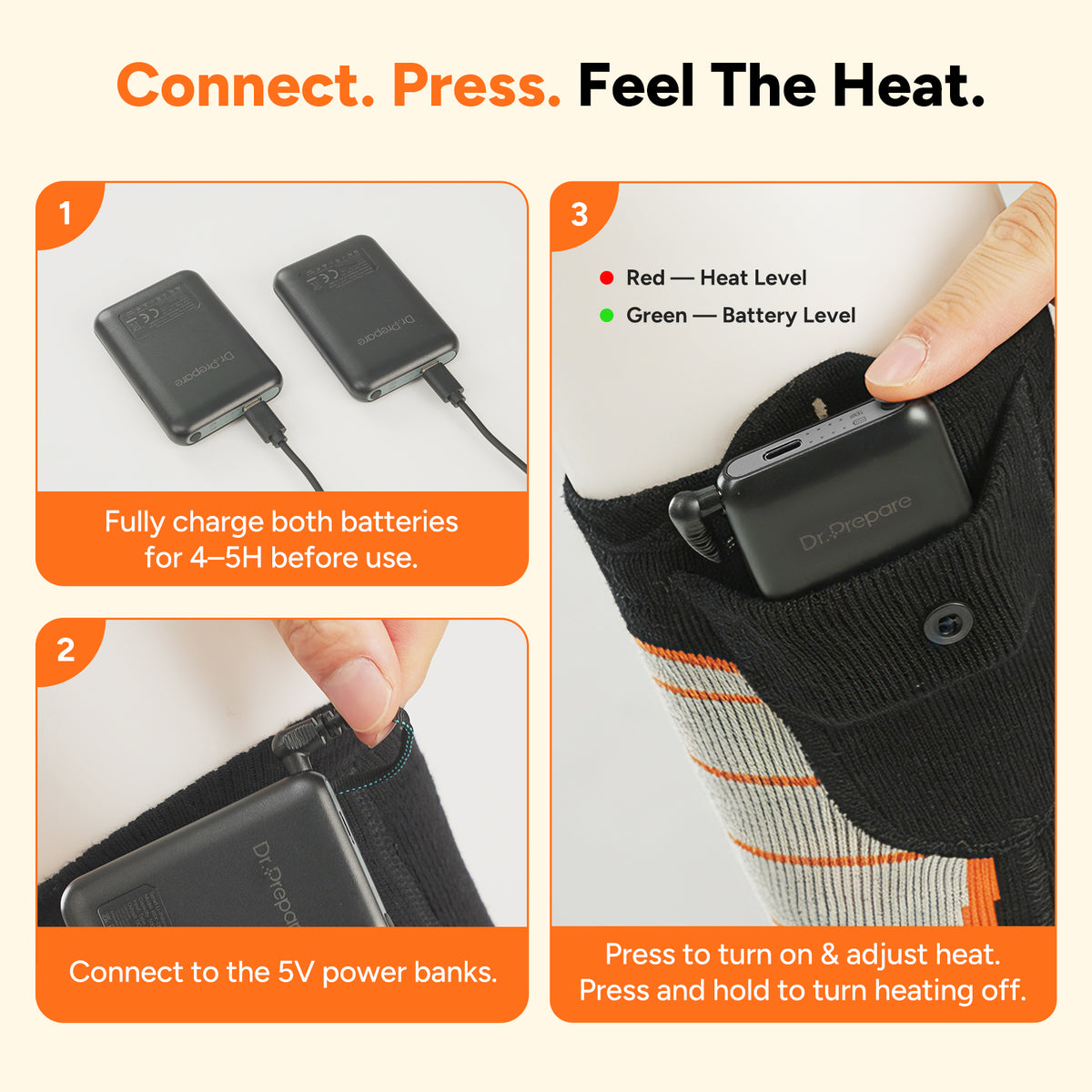 Dr.Prepare Heated Socks for Women Men, Rechargeable, 7H Heating Max.