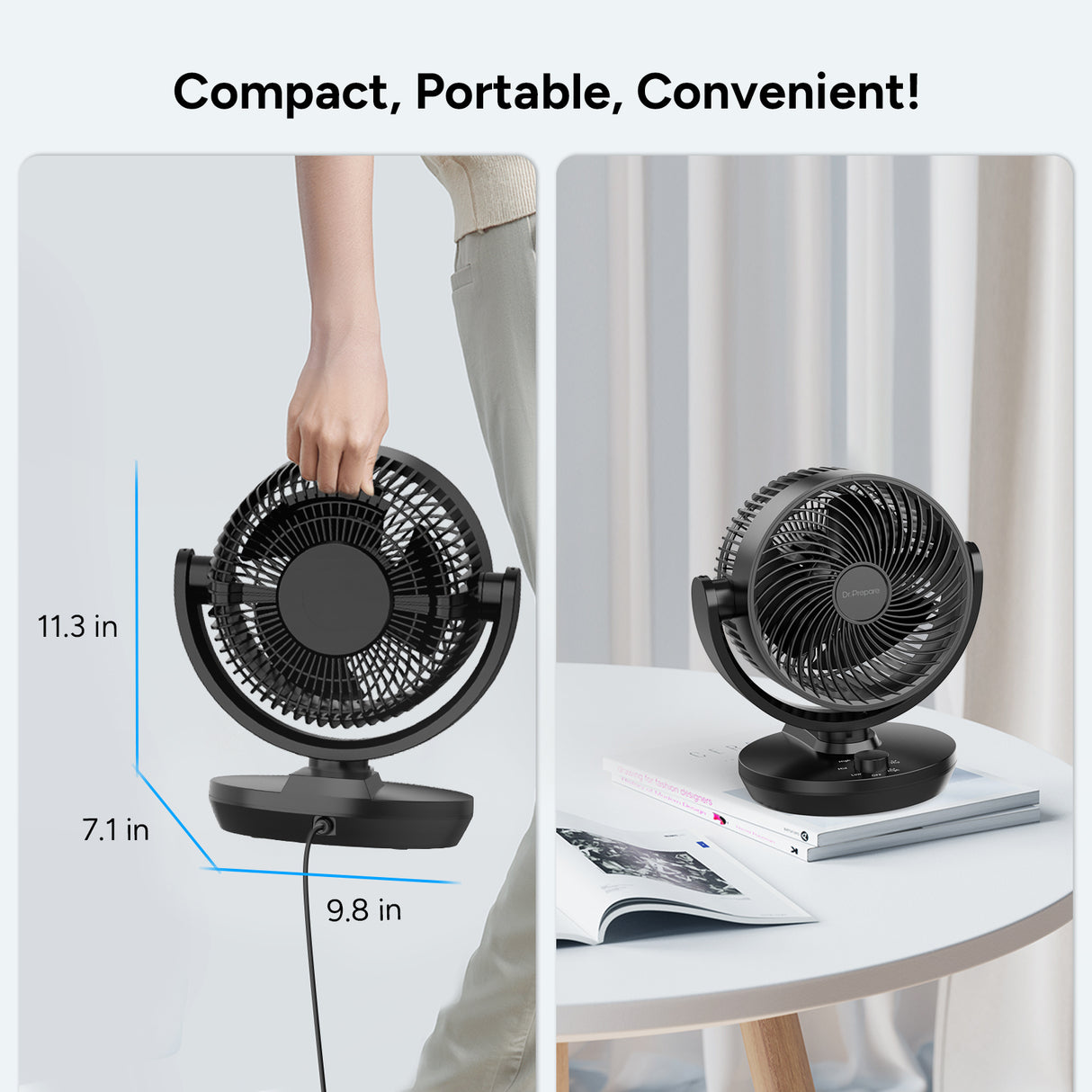 DR.PREPARE Oscillating Air Circulator Fan for Bedroom