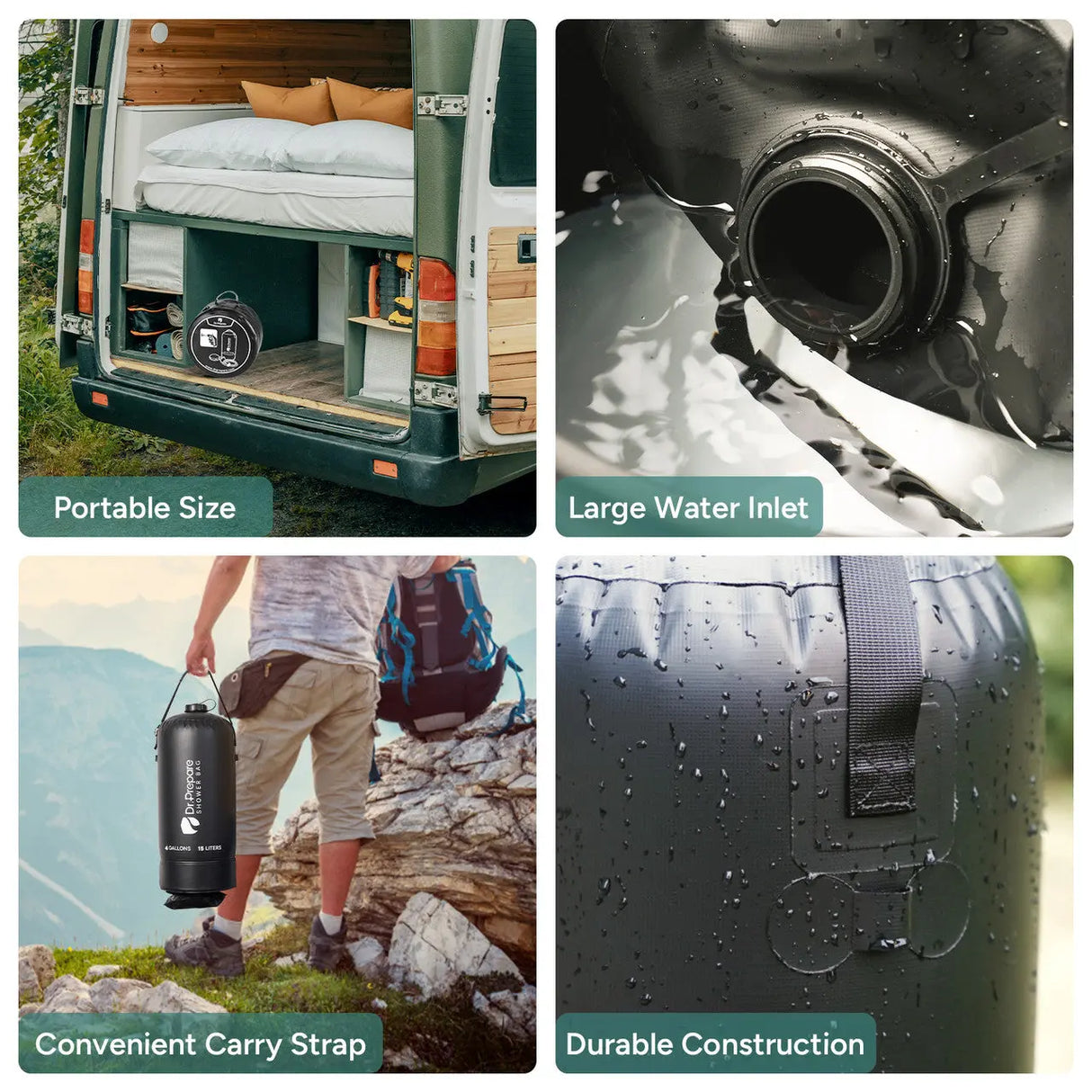 Dr.Prepare 15L Portable Camping Shower Kit with Foot Pump Renogy