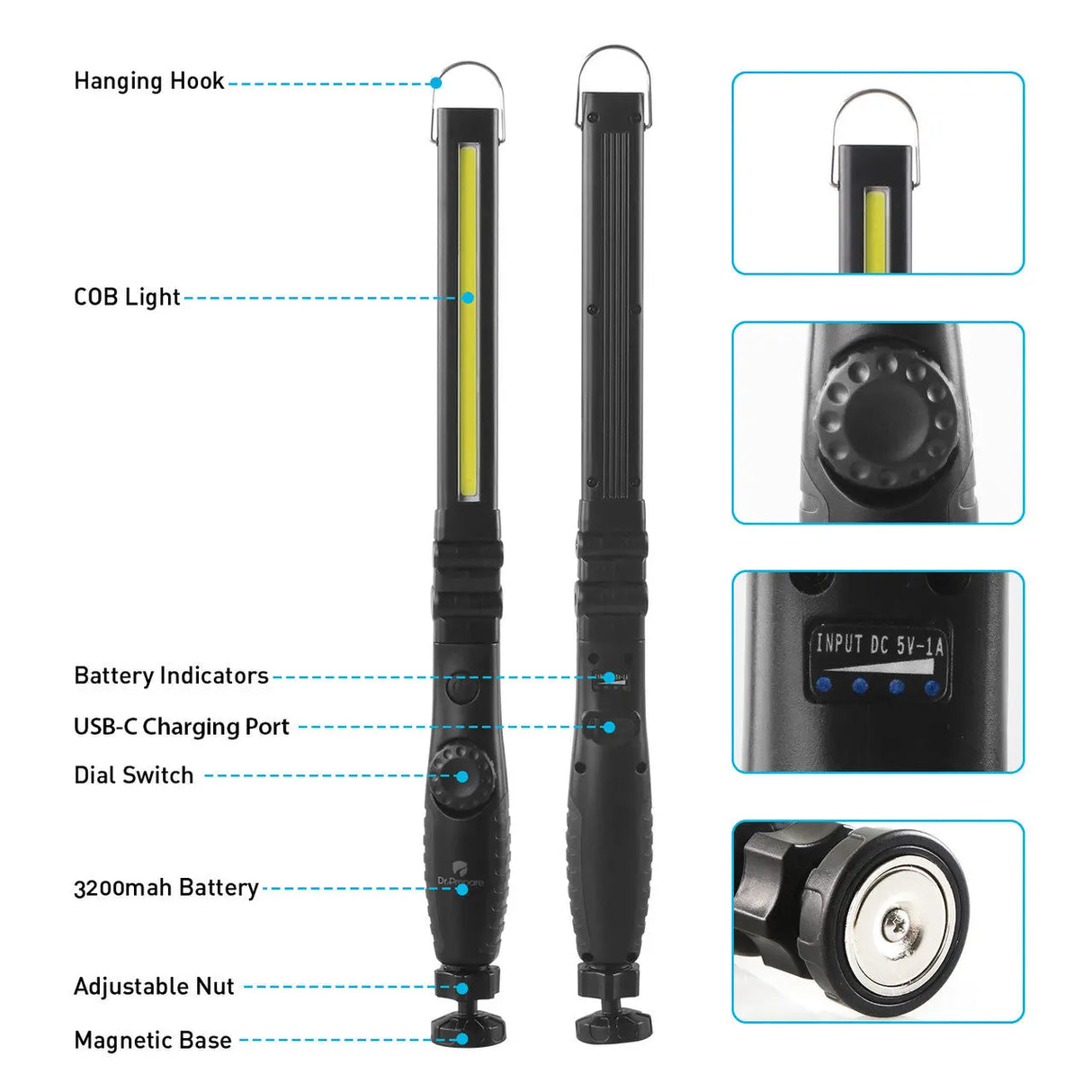 Dr. Prepare LED Work Light, 700 Lumens Rechargeable Work Light Renogy