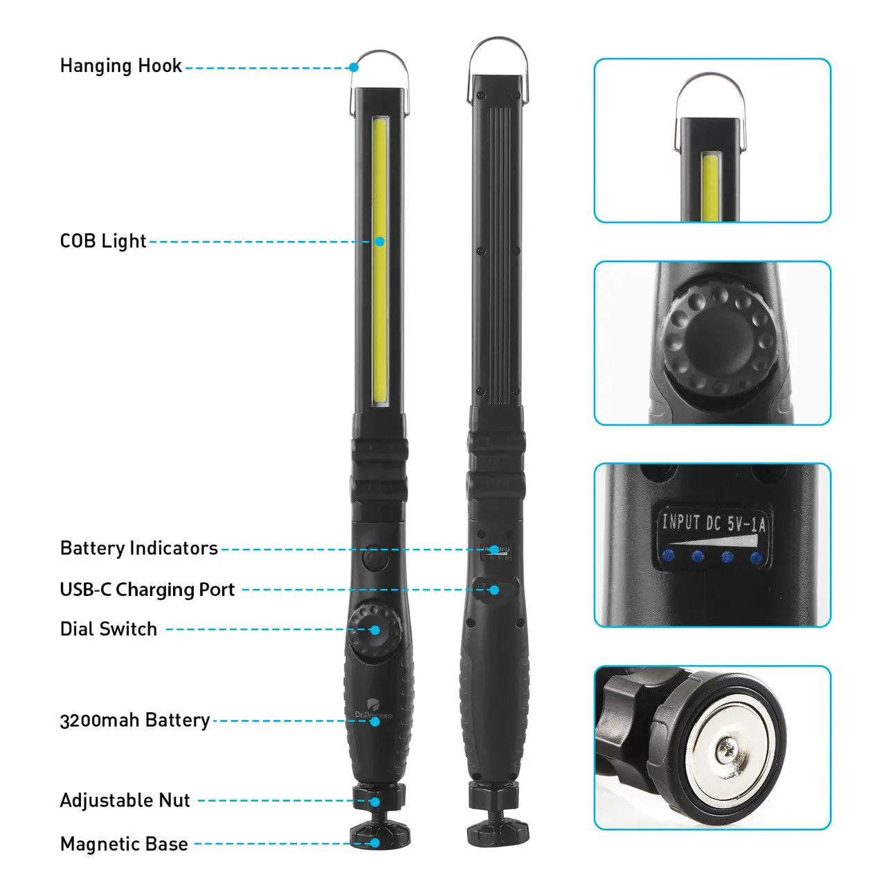 Dr. Prepare LED Work Light, 700 Lumens Rechargeable Work Light Renogy