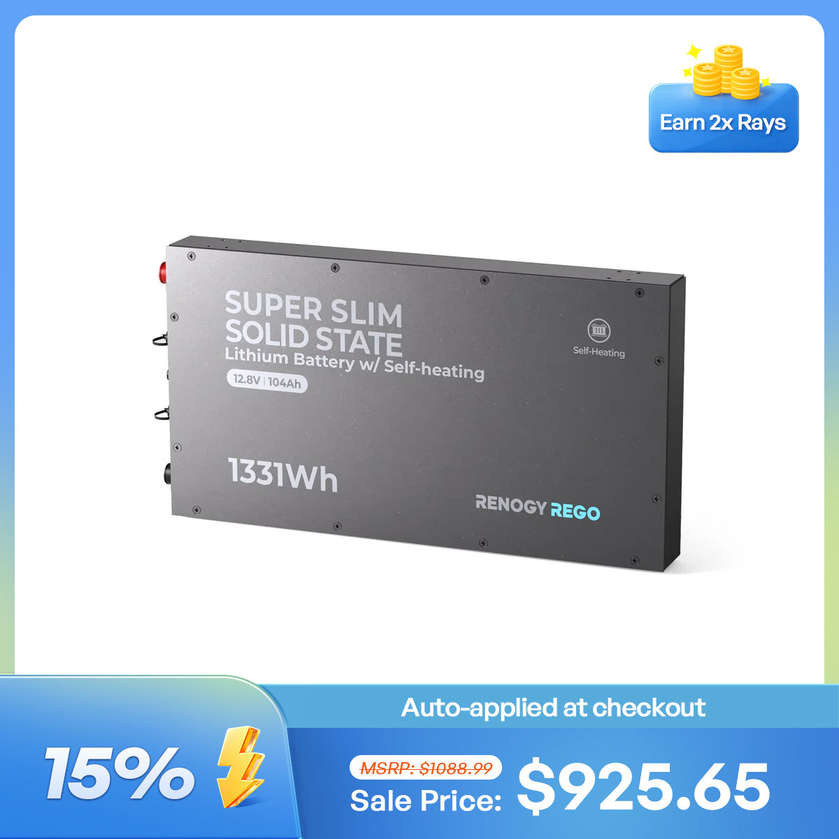12V 104Ah Super Slim Lithium Iron Phosphate Battery with Self-Heating | Rego Series