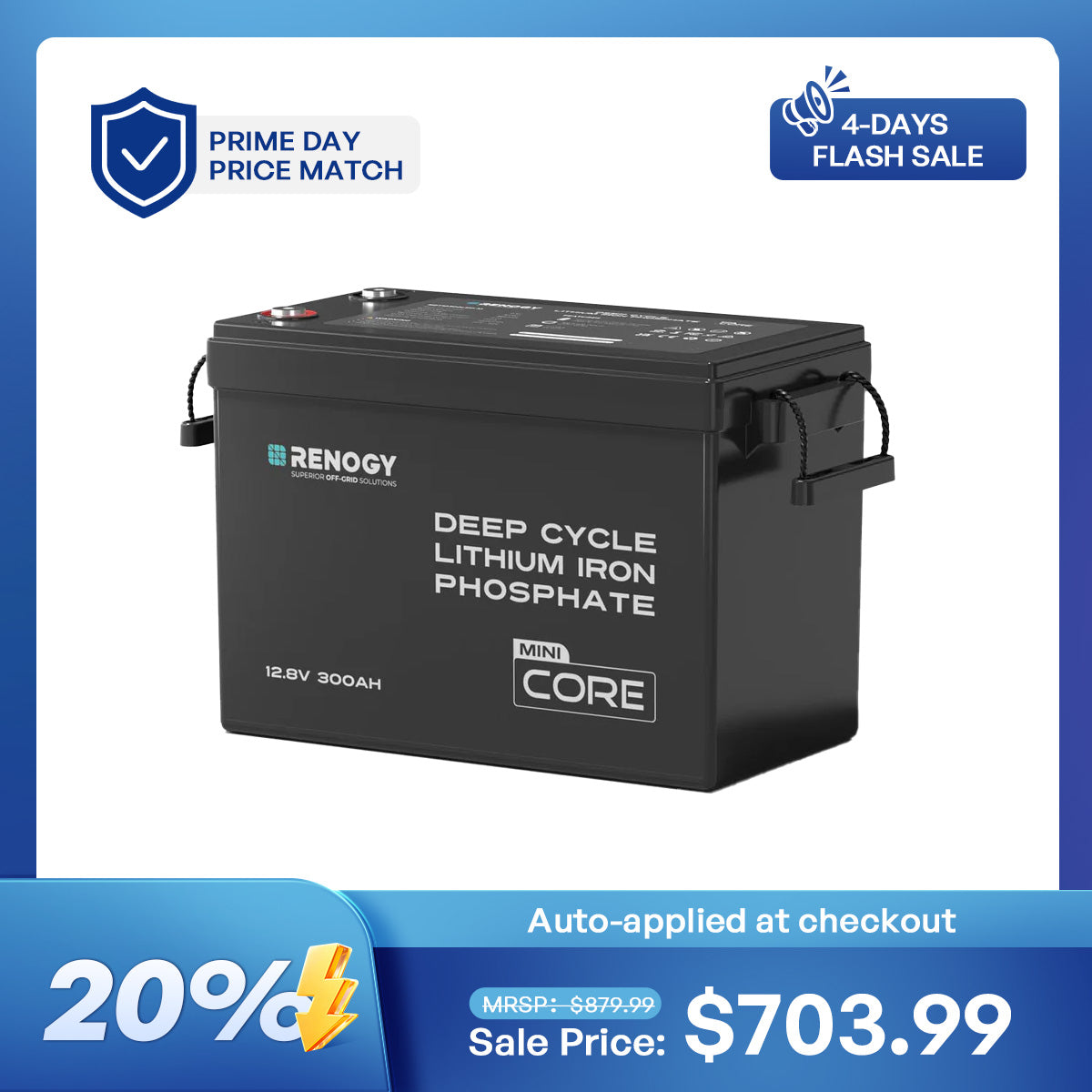 12V 300Ah LiFePO4 Battery w/ Low-Temperature Protection