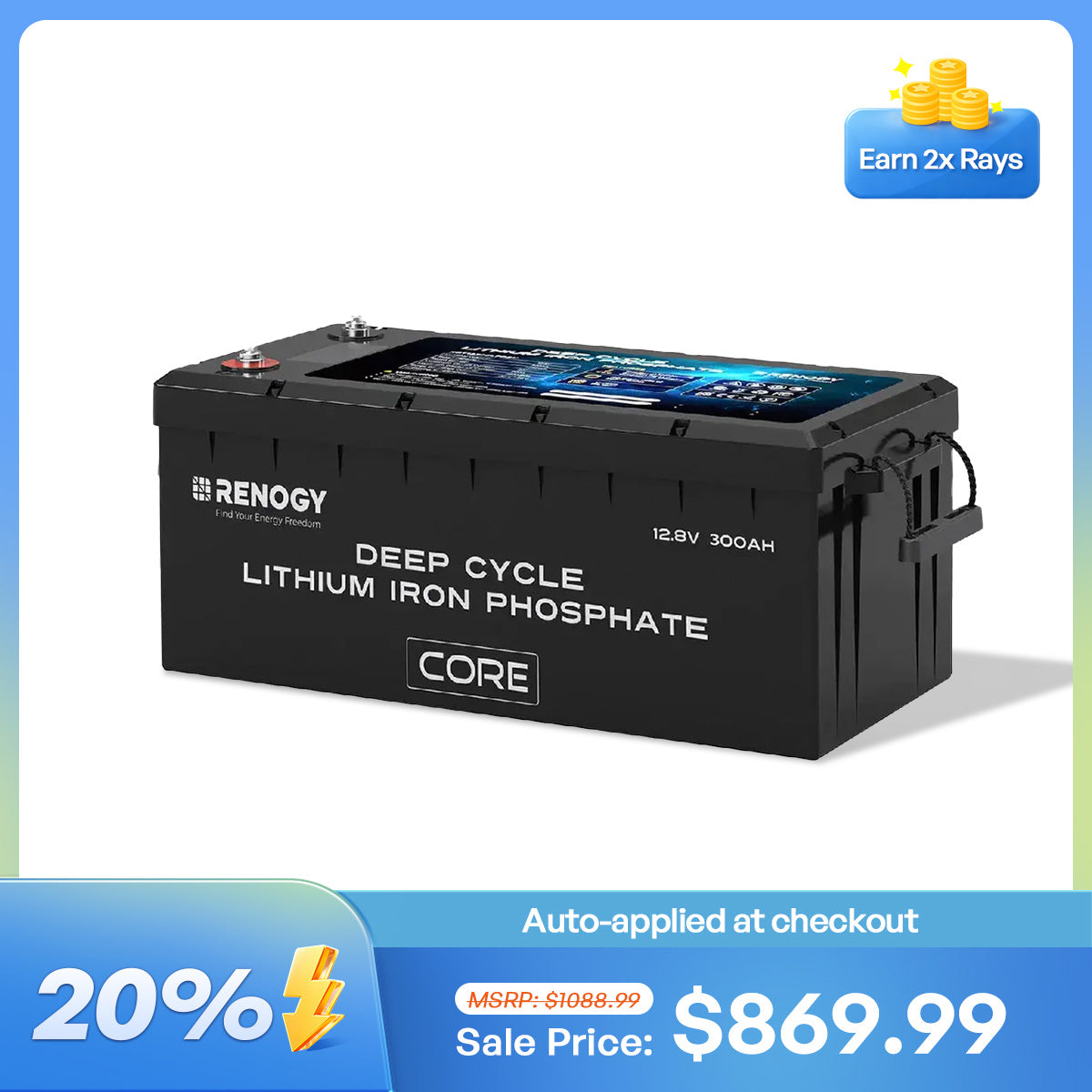 12V 300Ah Deep Cycle Lithium Iron Phosphate Battery w/Self-Heating | Core Series