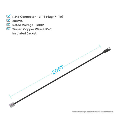 LP16 Plug (7-Pin) to RJ45 20Ft Communication Cable Renogy