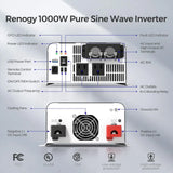 1000W 12V Pure Sine Wave Inverter with UPS Transfer Switch and Built-in Bluetooth Renogy