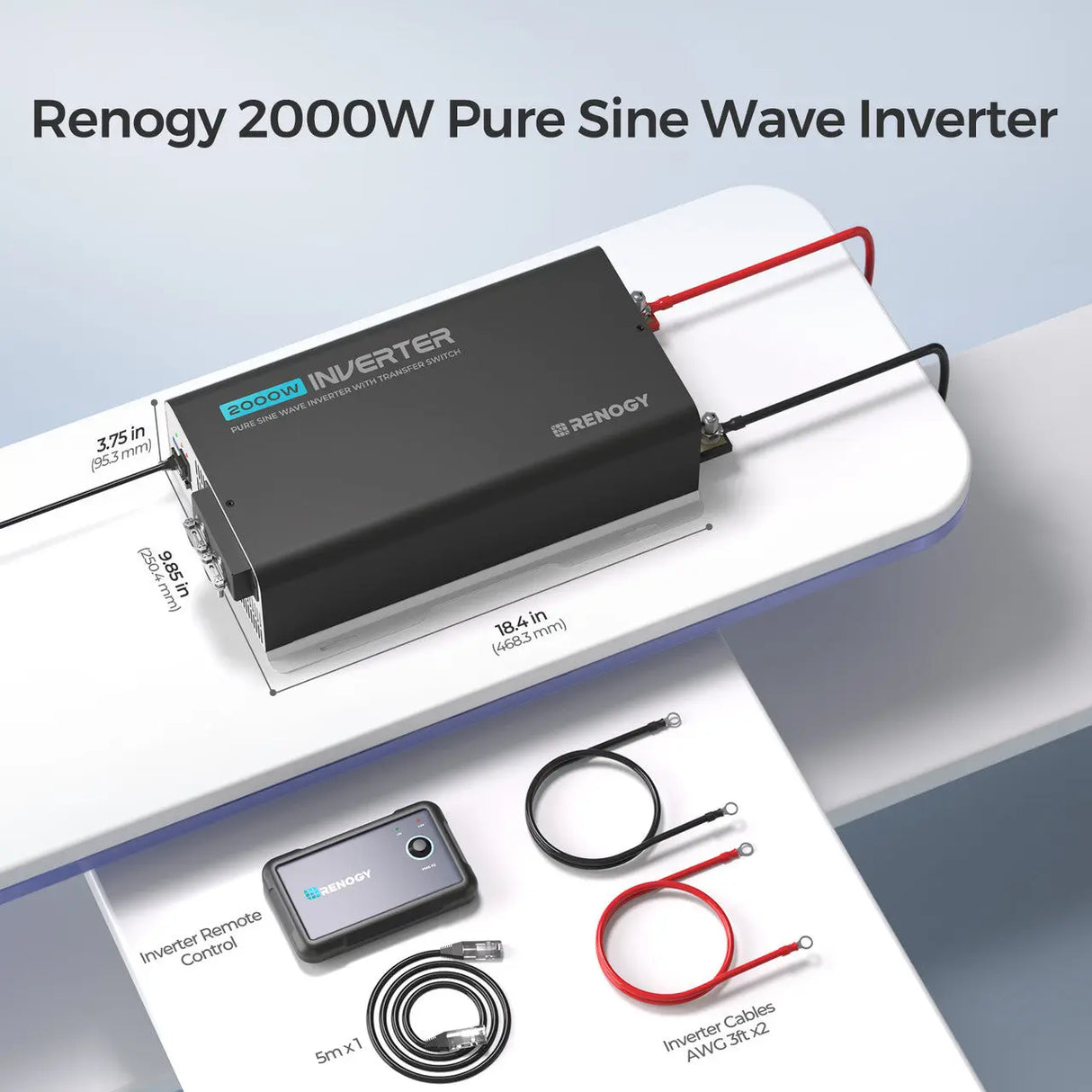 2000W 12V Pure Sine Wave Inverter with UPS Transfer Switch and Built-in Bluetooth Renogy