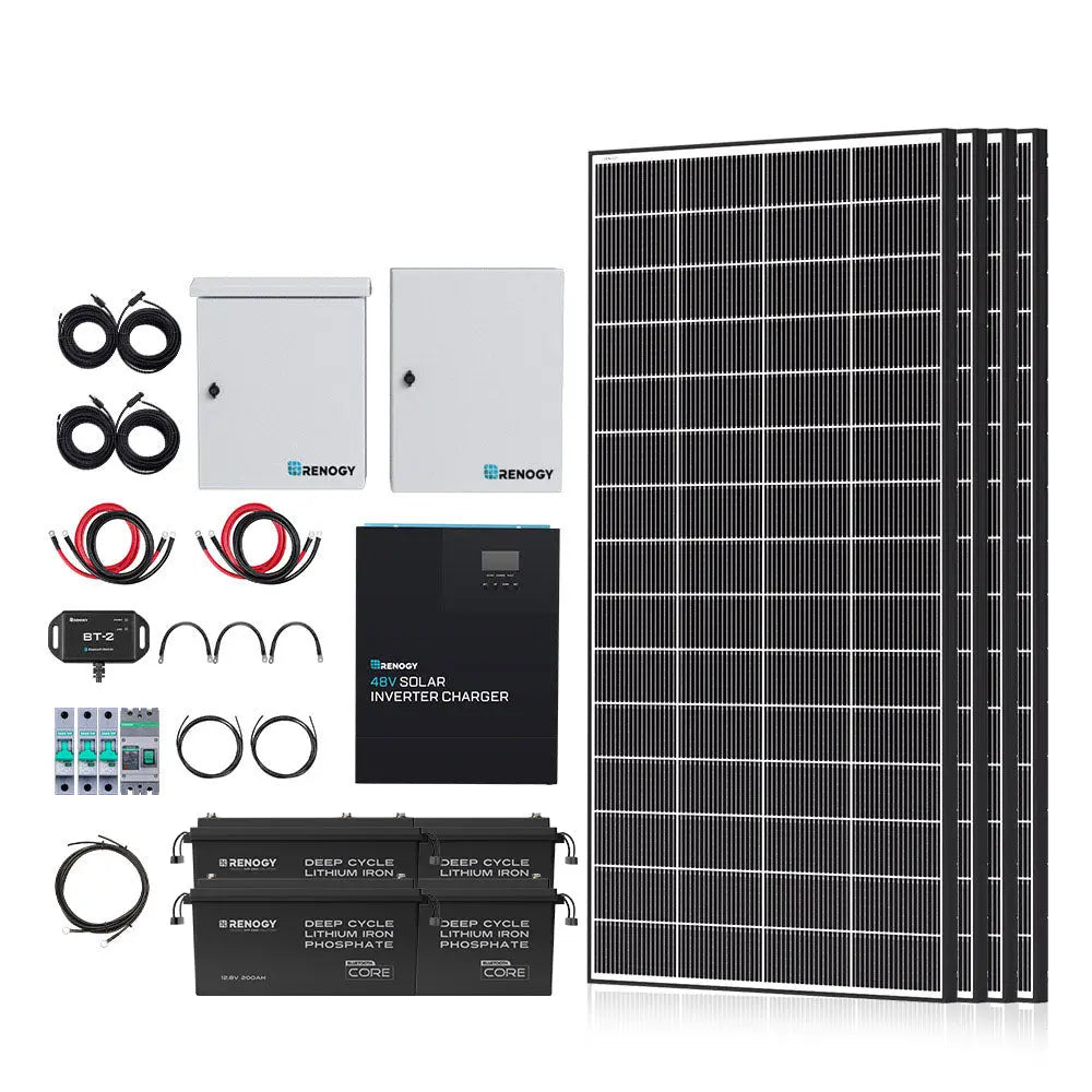Complete Cabin Solar Kit 1200W 2500W | Optional 9.6kWh Deep-Cycle AGM / LiFePO4 Batteries Renogy