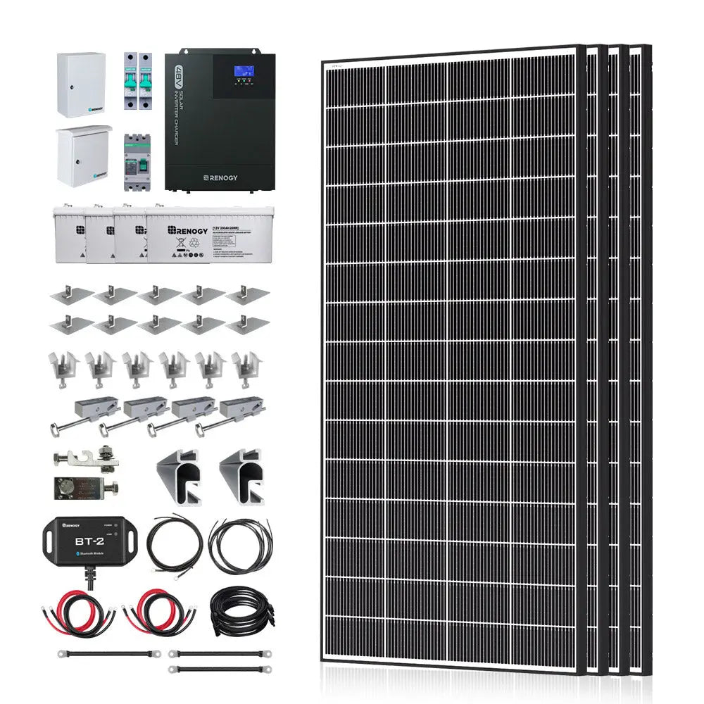 Complete Cabin Solar Kit 1200W 2500W | Optional 9.6kWh Deep-Cycle AGM / LiFePO4 Batteries Renogy