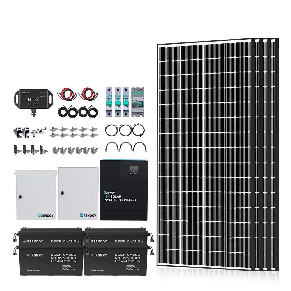 Complete Cabin Solar Kit 1200W 2500W | Optional 9.6kWh Deep-Cycle AGM / LiFePO4 Batteries Renogy