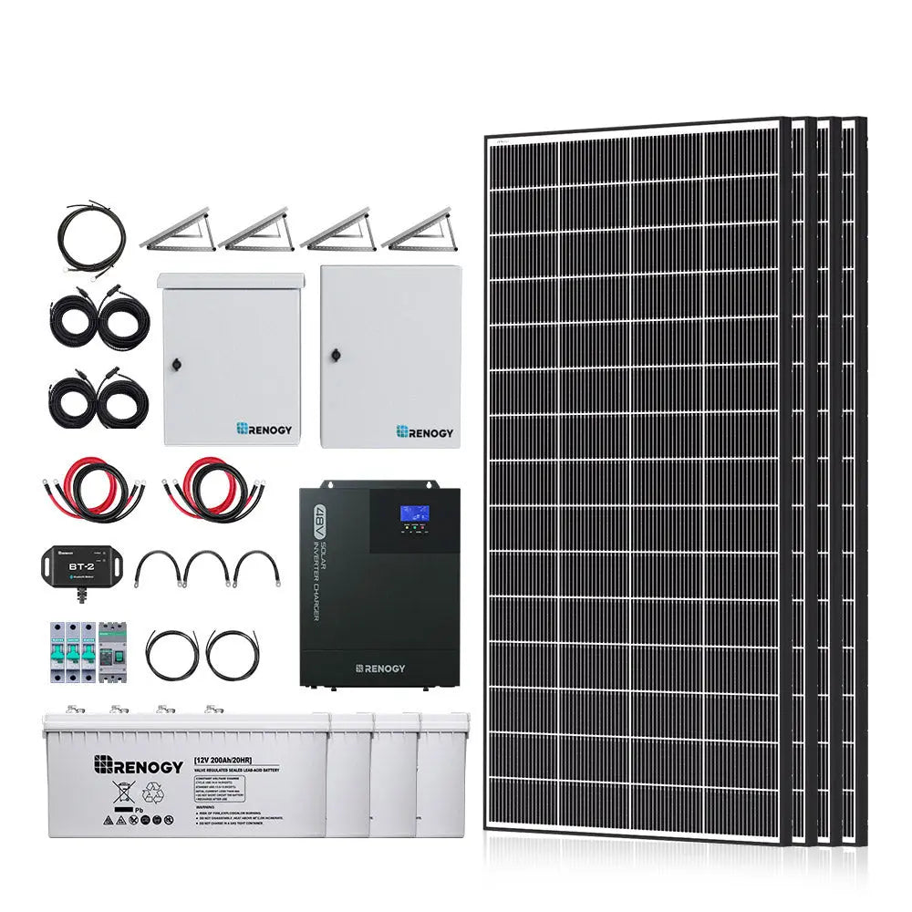 Complete Cabin Solar Kit 1200W 2500W | Optional 9.6kWh Deep-Cycle AGM / LiFePO4 Batteries Renogy