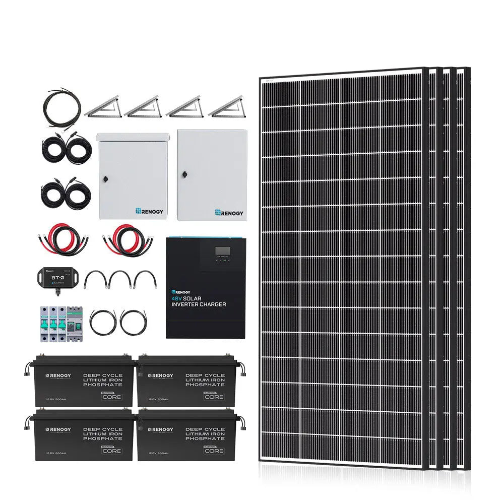 Complete Cabin Solar Kit 1200W 2500W | Optional 9.6kWh Deep-Cycle AGM / LiFePO4 Batteries Renogy