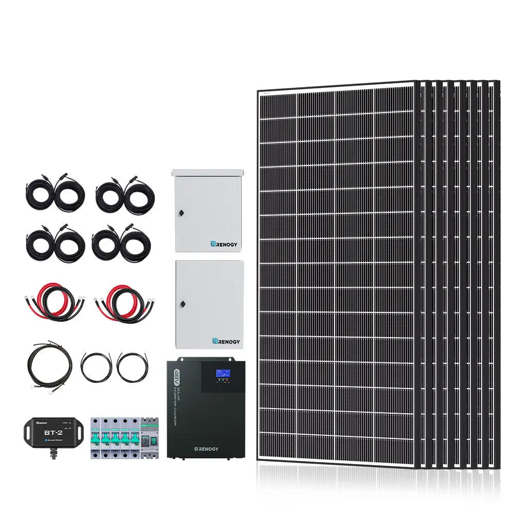 Complete Cabin Solar Kit 1200W 2500W | Optional 9.6kWh Deep-Cycle AGM / LiFePO4 Batteries Renogy